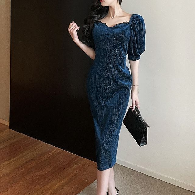 Maine Puff-Sleeve Midi Bodycon Dress YesStyle