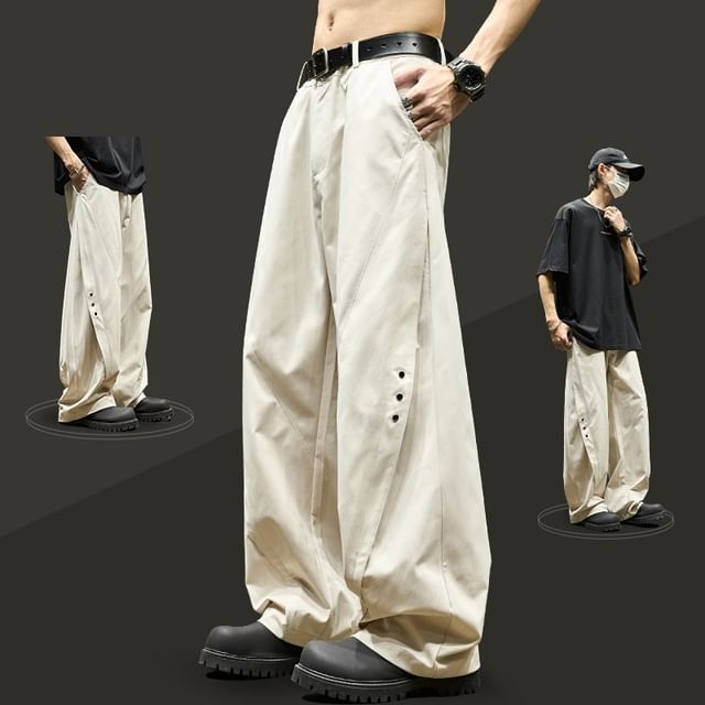 Redsinc-Low Rise Plain Wide Leg Pants