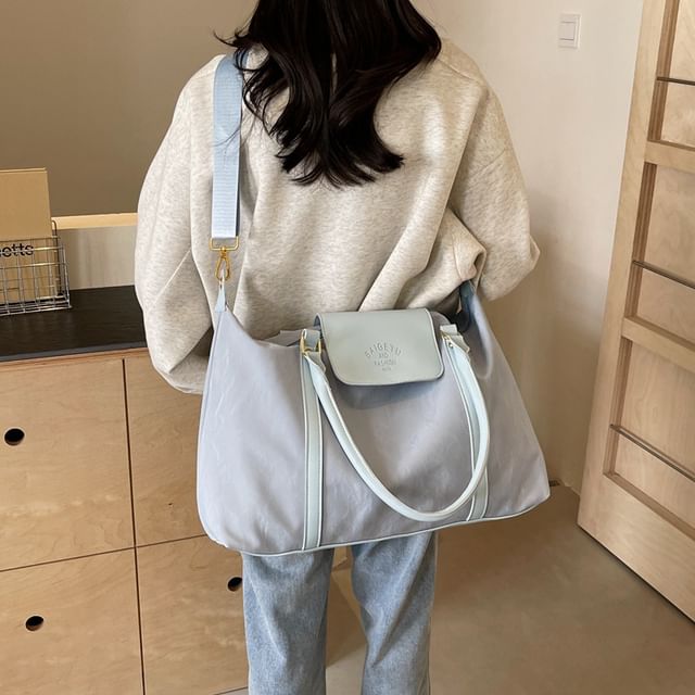 HOVERUP-Plain Faux Leather Carryall Bag