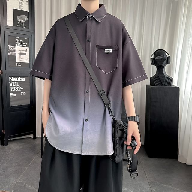 Priam-Short Sleeve Collared Gradient Shirt
