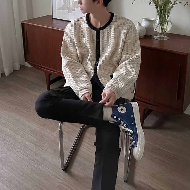 MRCYC-Round Neck Two Tone Cardigan