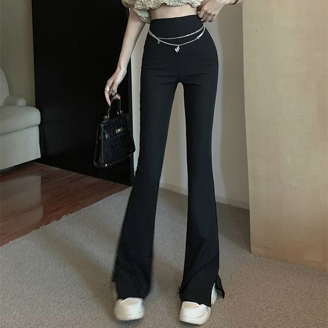 Whoosh High Waist Plain Bootcut Pants YesStyle