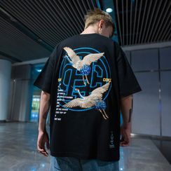 UIXX - 中國風仙鶴刺繡短袖T恤 UIXX - 中國風仙鶴刺繡短袖T恤