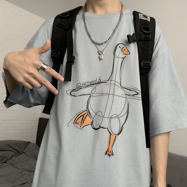 Banash - Elbow-Sleeve Duck Print T-Shirt