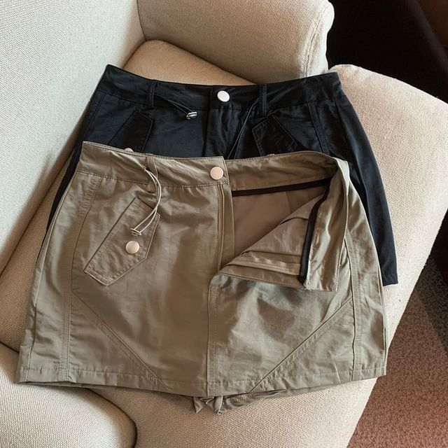 Ukiyo-Drawstring Waist Plain Mini Pencil Cargo Skirt