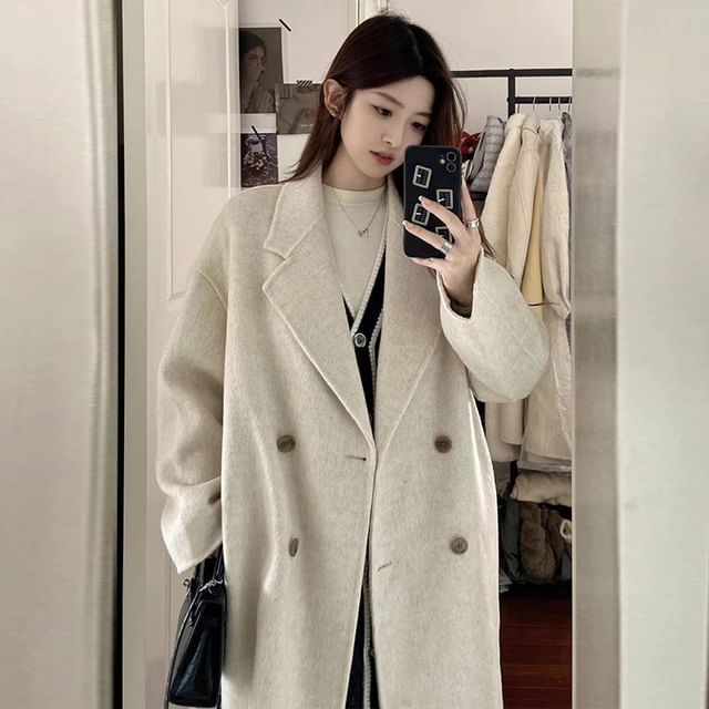 Jeonseon-Plain Double-Breasted Coat