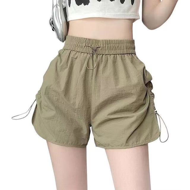 Everose-High Waist Plain Drawstring Wide Leg Shorts