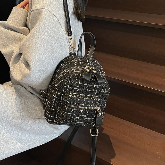 Skyglow-Plaid Multi-Pocket Backpack