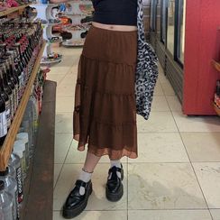Sosana - High-Waist Tiered Midi Skirt