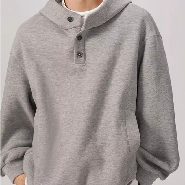 Savenne-Mock Neck Henley Hoodie