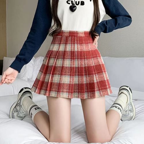 High Waist Plaid Mini Pleated Skirt