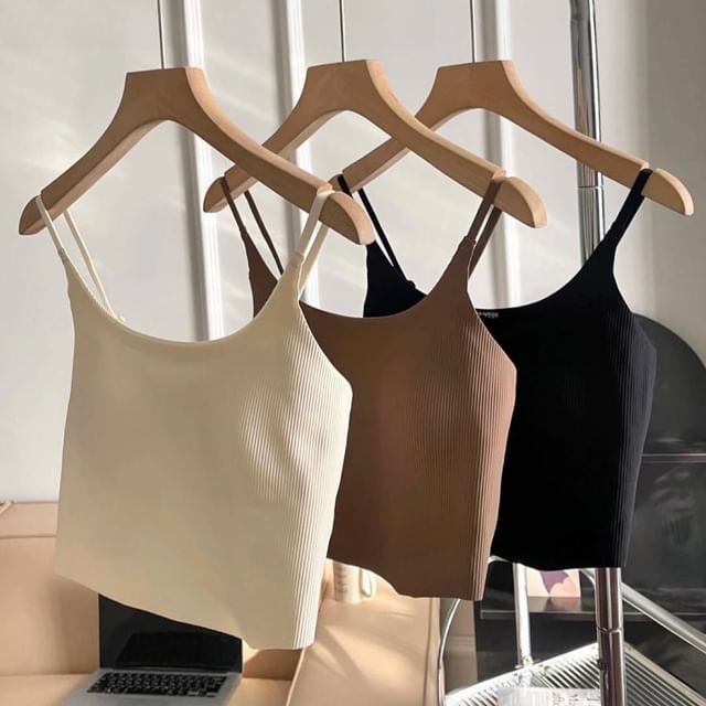 Wildery-Scoop Neck Plain Ribbed Camisole
