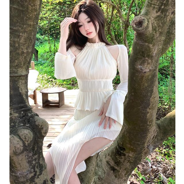 slim fit dress slacks White Elastic Satin Halter Shawl Mermaid Formal Dresses, CP1038 main image 0