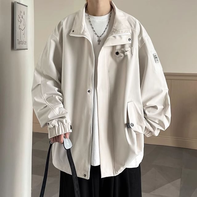 emeisa-Studded Plain Zip-Up Jacket