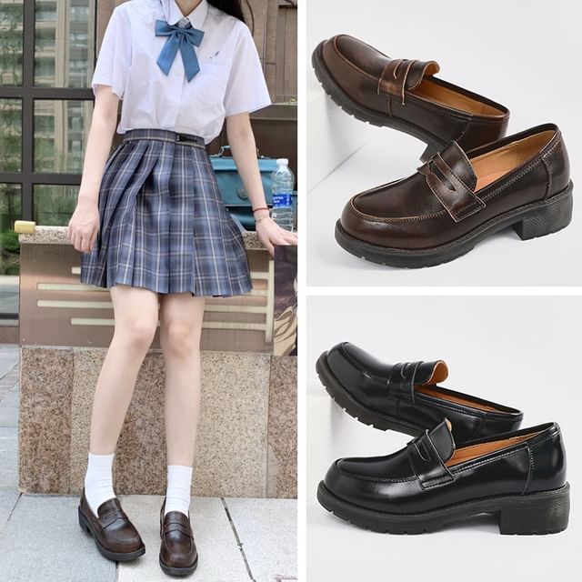 FRAISO-Faux Leather Plain Loafers