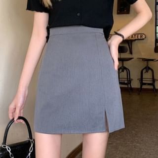 Sisyphi-High Waist Plain Mini A-Line Skirt