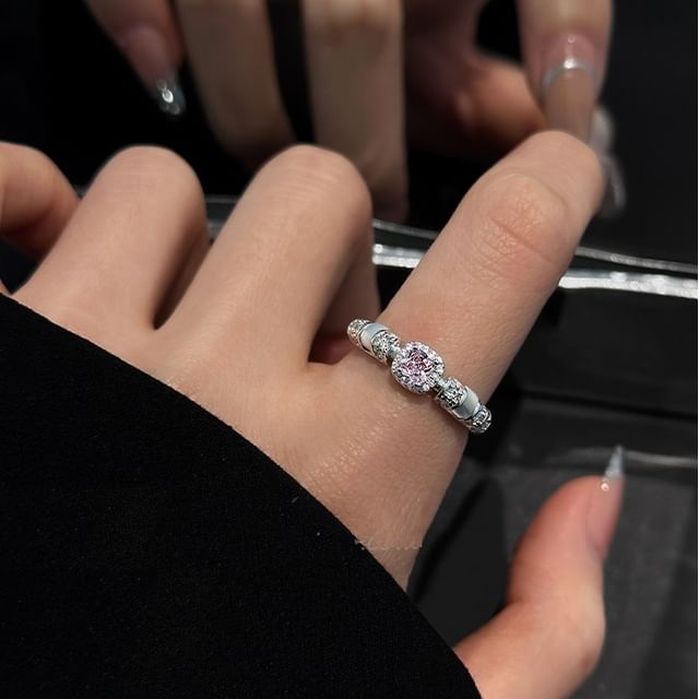Jael-Square Rhinestone Alloy Open Ring