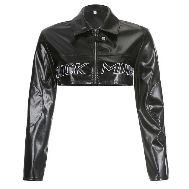 Trisica - Collared Lettering Embroidered Faux Leather