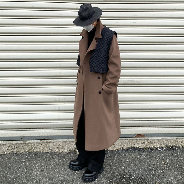 Patow - Long-Sleeve Double Breasted Woolen Trench Coat | YesStyle