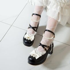 Kireina - Chunky Heel Platform Bow Mary Jane Shoes