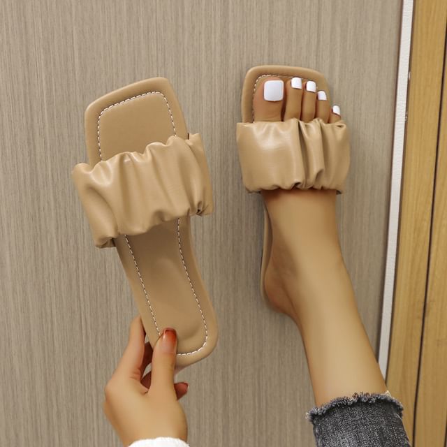 Asterisk-Ruched Slide Sandals