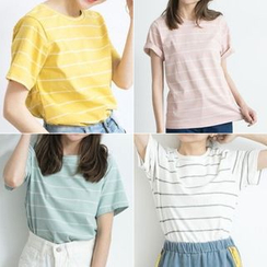 BAIMOMO - Round Neck Striped T-Shirt