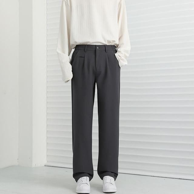 Urtishia-High Waist Plain Straight Leg Pants