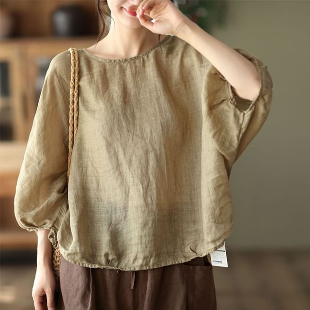 INEN-34-Sleeve Round Neck Plain Blouse