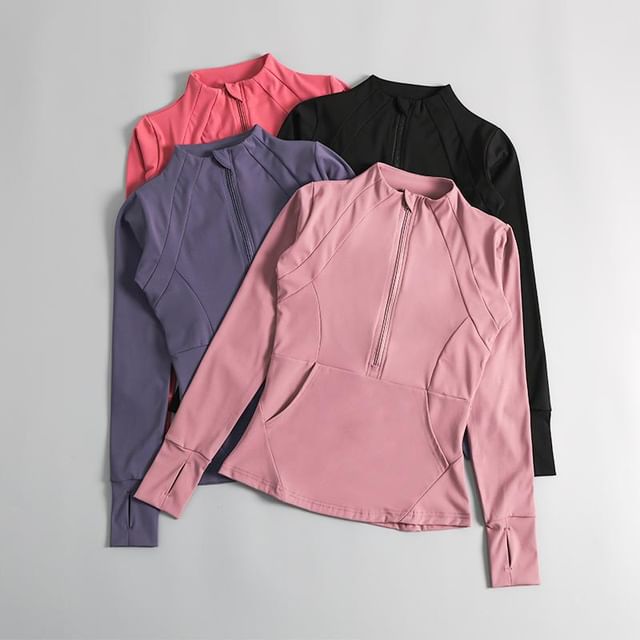 Runyz-Long-Sleeve Half-Zip Plain Sports Top