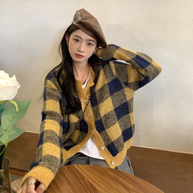 Sienne-Gingham Cardigan