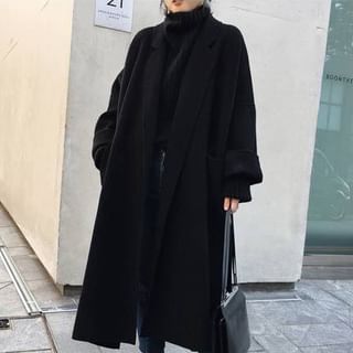 Lucuna-Lapel Collar Plain Long Coat