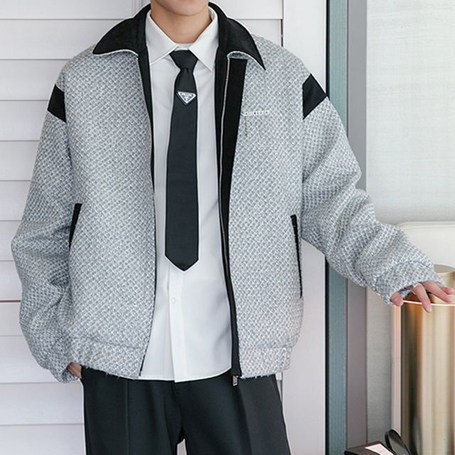 CHIC ERRO - Two Way Oversized Tweed Zip Jacket | YesStyle