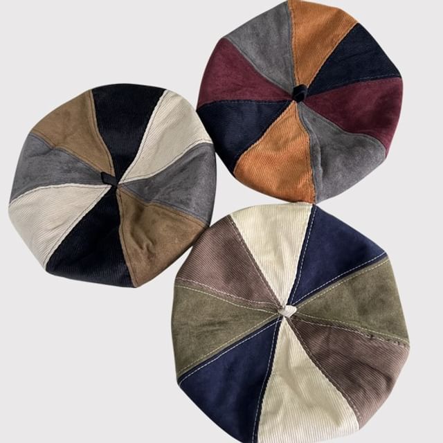 TAAK - Color Block Panel Corduroy Faux Suede Beret | YesStyle