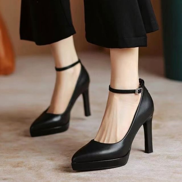 FRAISO-Pointy Platform Stiletto Heel Ankle Strap Sandals