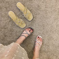 Frivole - Embellished Loop-toe Slide Sandals Frivole - Embellished Loop-toe Slide Sandals