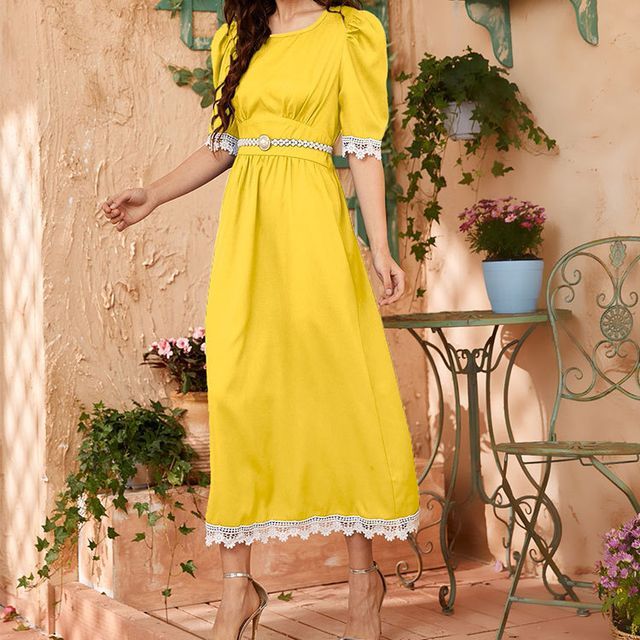 Lace-Trim Short-Sleeve Midi A-Line Dress Lace-Trim Short-Sleeve Midi A-Line Dress