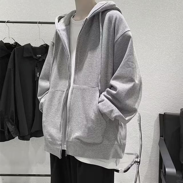 Femilina-Set Drawstring Zip Hoodie Tapered Sweatpants