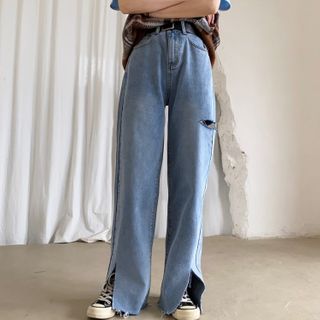 Tangan Washed Distressed Wide Leg Jeans | YesStyle