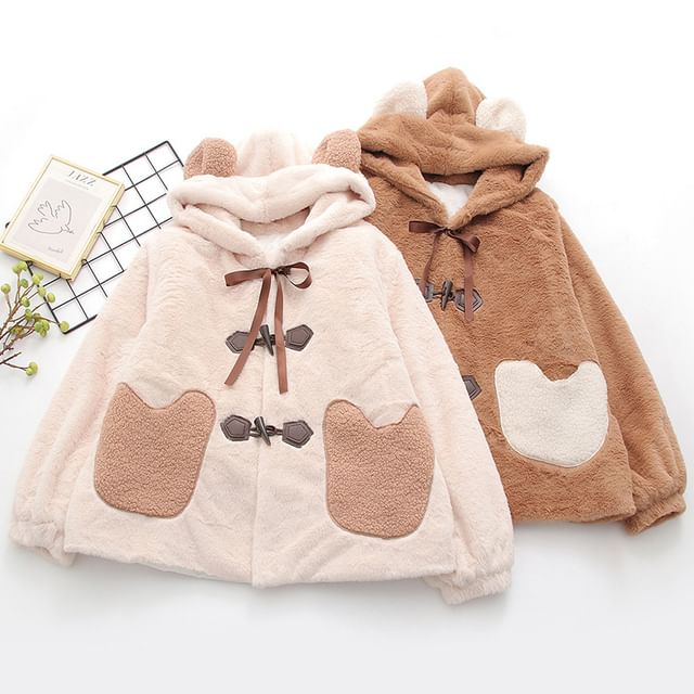 Suzette-Hooded Fleece Frog Buttoned Jacket