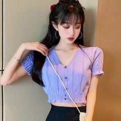 Jeans Kingdom - Short-Sleeve Pointelle Knit Top Jeans Kingdom - Short-Sleeve Pointelle Knit Top