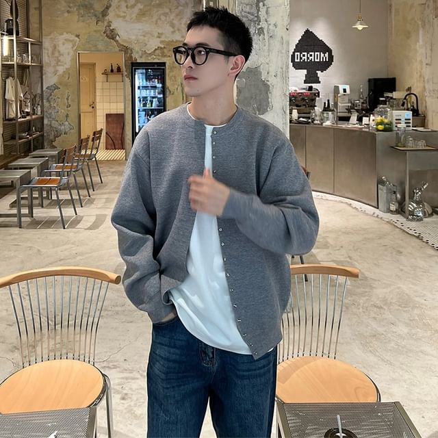 Zentrus-Round Neck Plain Cardigan