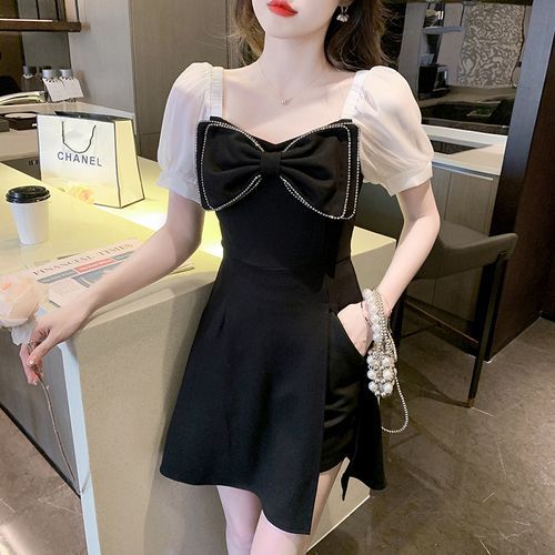 Petit Lace - Set: Short-Sleeve Ribbon Mini A-Line Dress + Shorts