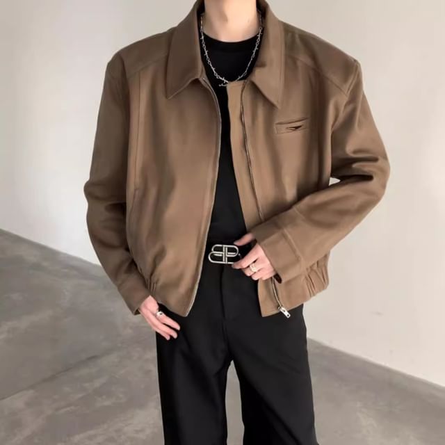 WidoWilder-Collar Plain Zip Jacket