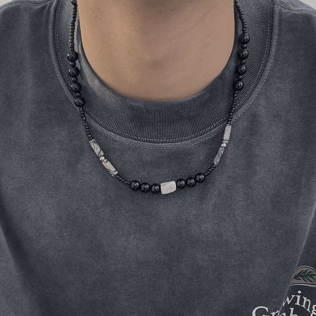Black Degree-Gemstone Beaded Necklace