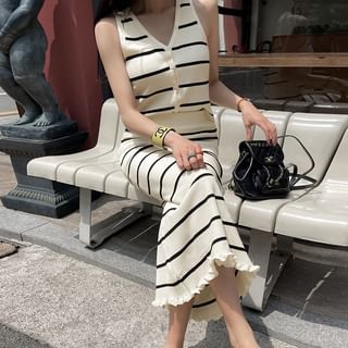 DABAGIRL Stripe Knit Set: Button Vest + Maxi Skirt