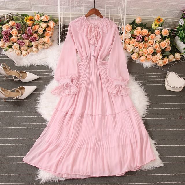 white christmas dresses Pink Round Neck Tea Length Chiffon A-Line Wedding Party Dress main image 0