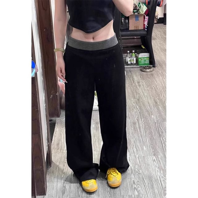 Dovitade-Mid Rise Two Tone Baggy Sweatpants