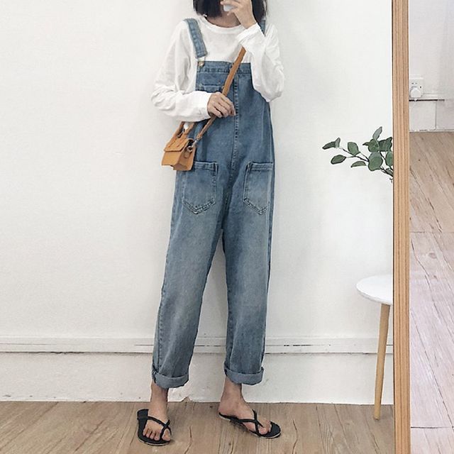 Everose-Loose Fit Denim Dungaree Pants