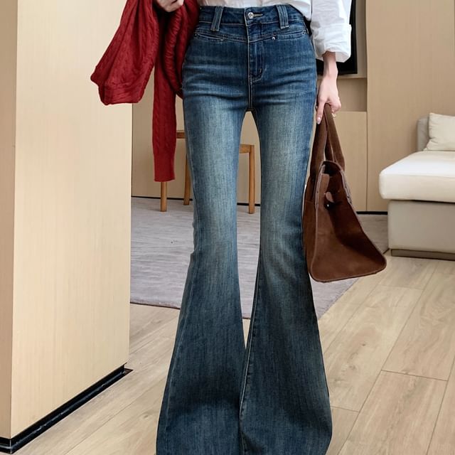 Beem-High Waist Washed Flared Jeans