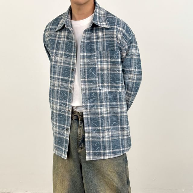 DragonRoad-Long-Sleeve Plaid Button-Up Shirt